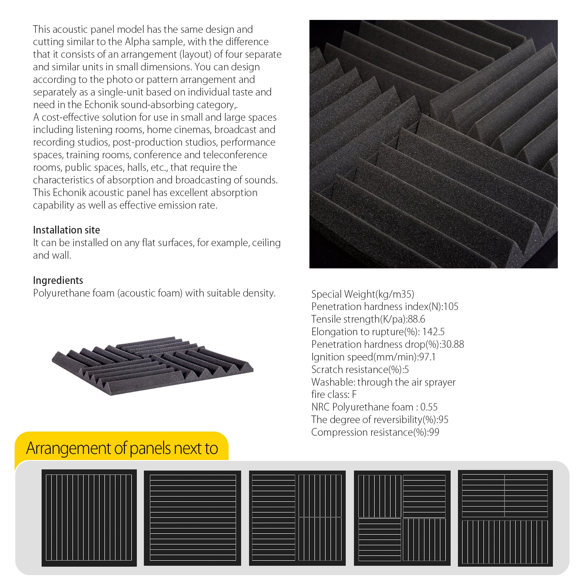 ECHONIK 3CM Light Alpha Absoption Acoustic Panels 12 Unit BLACK