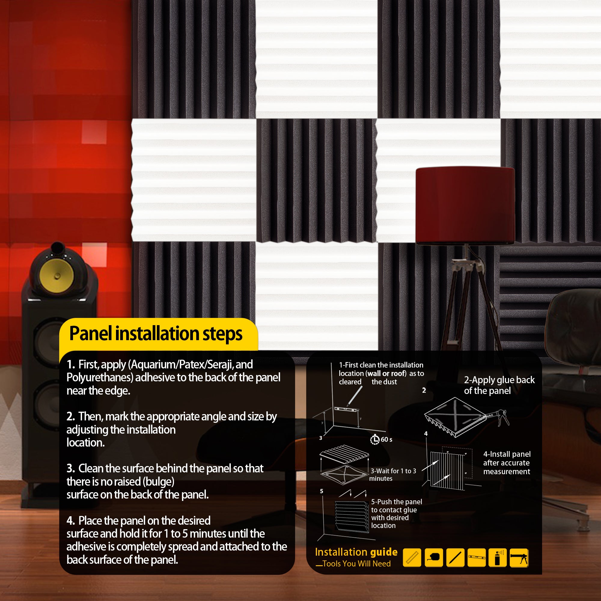 ECHONIK 3CM Light Alpha Absoption Acoustic Panels 12 Unit BLACK & WHITE