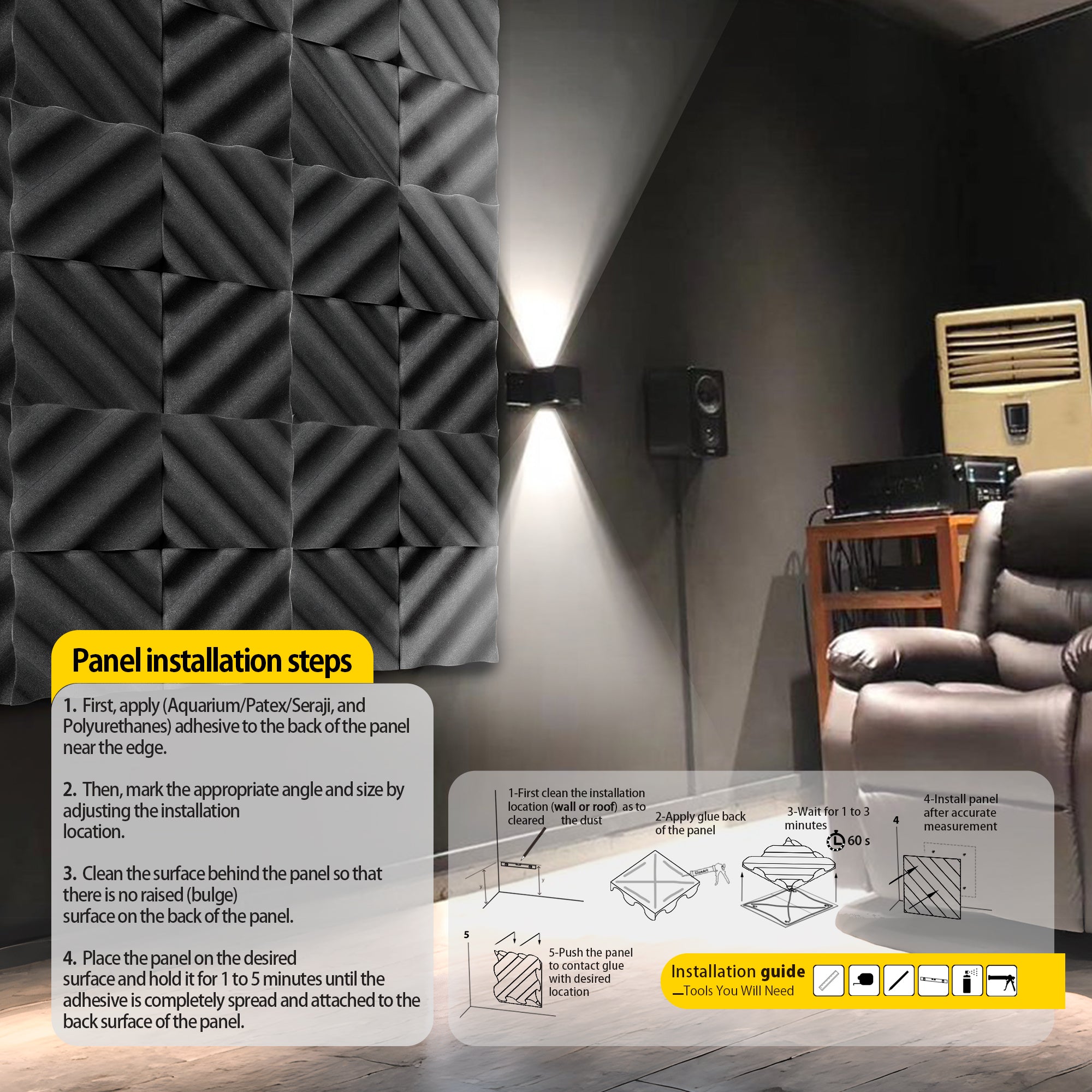 ECHONIK Bent Sound Absorption Acoustic Panels Black 12 Unit