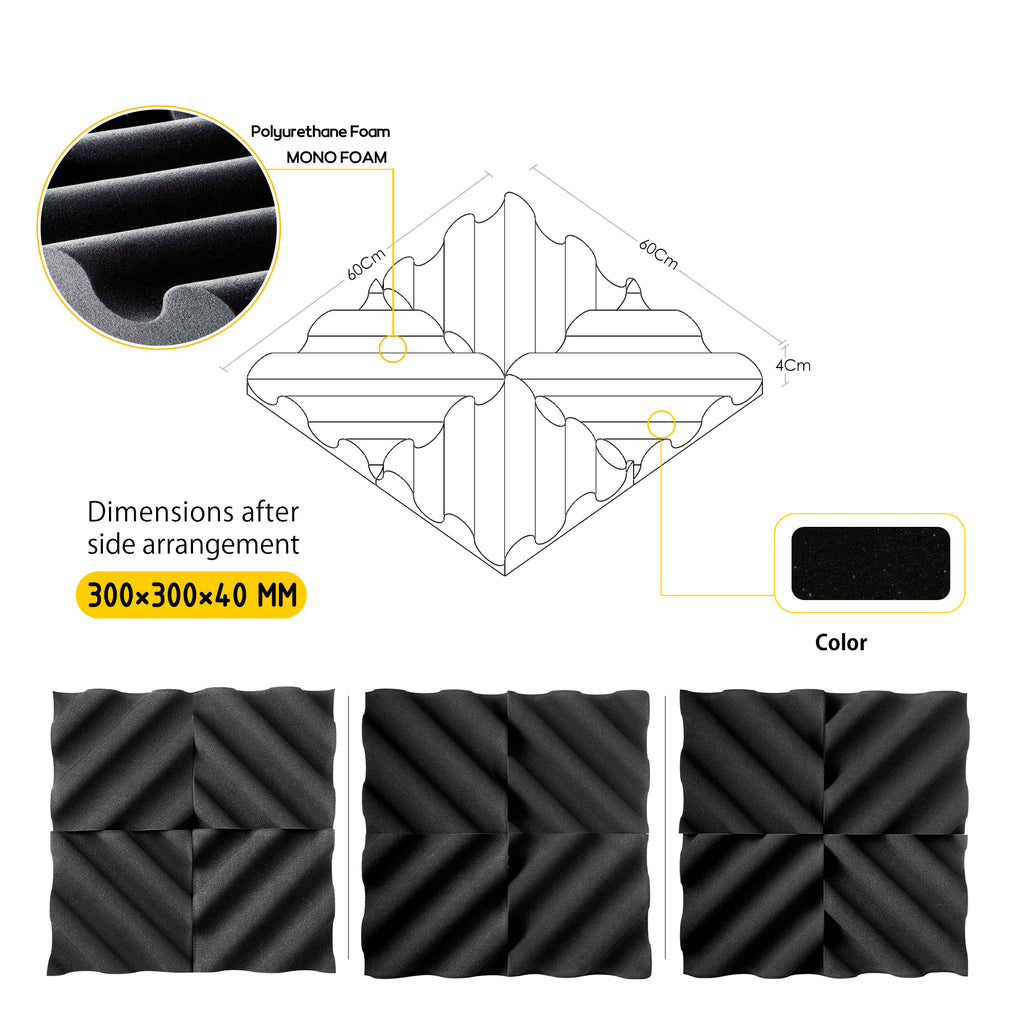 ECHONIK Bent Sound Absorption Acoustic Panels Black 12 Unit