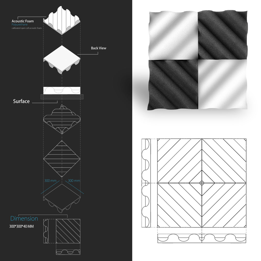 ECHONIK Bent Sound Absorption Acoustic Panels Black 12 Unit