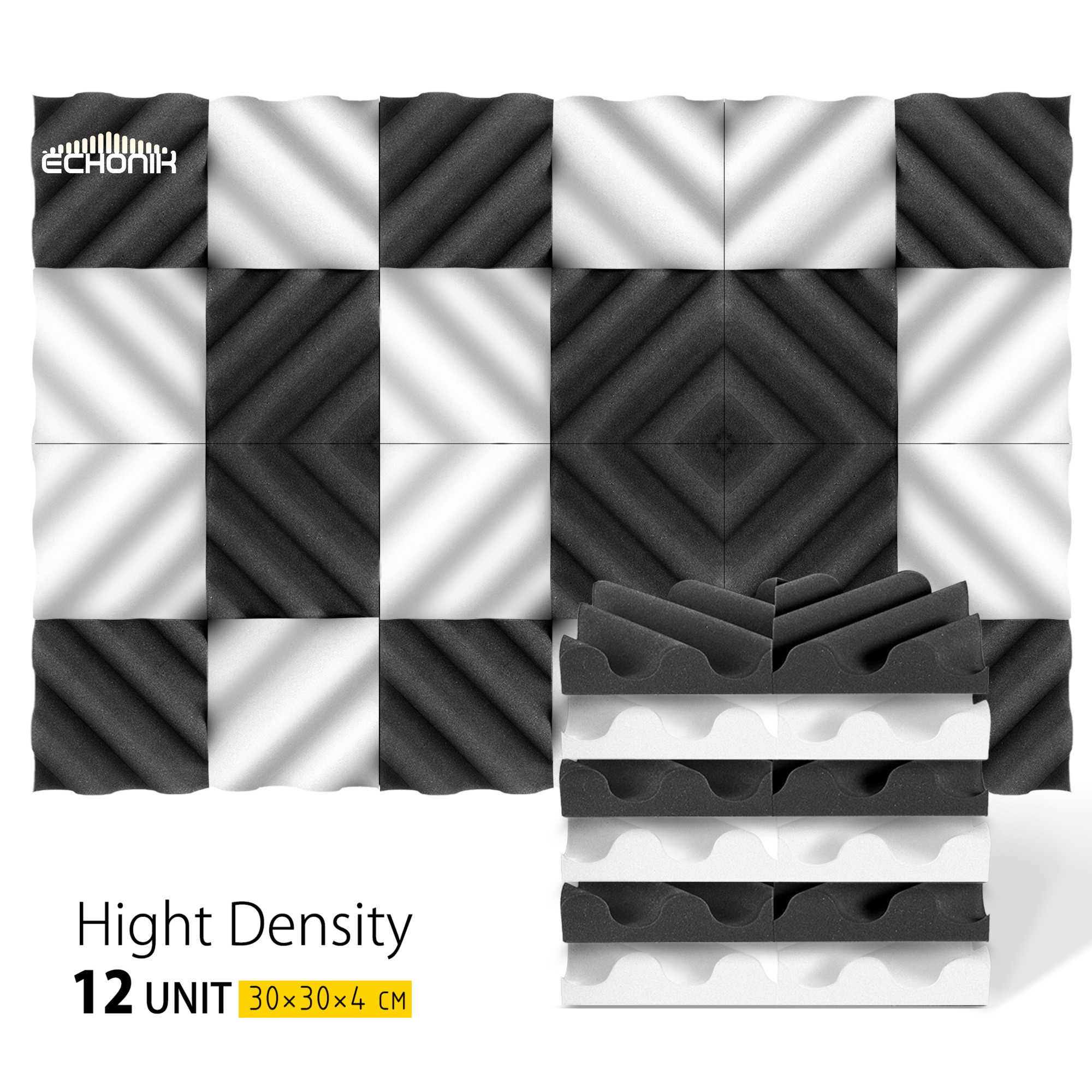 ECHONIK Bent Sound Absorption Acoustic Panels Black 12 Unit