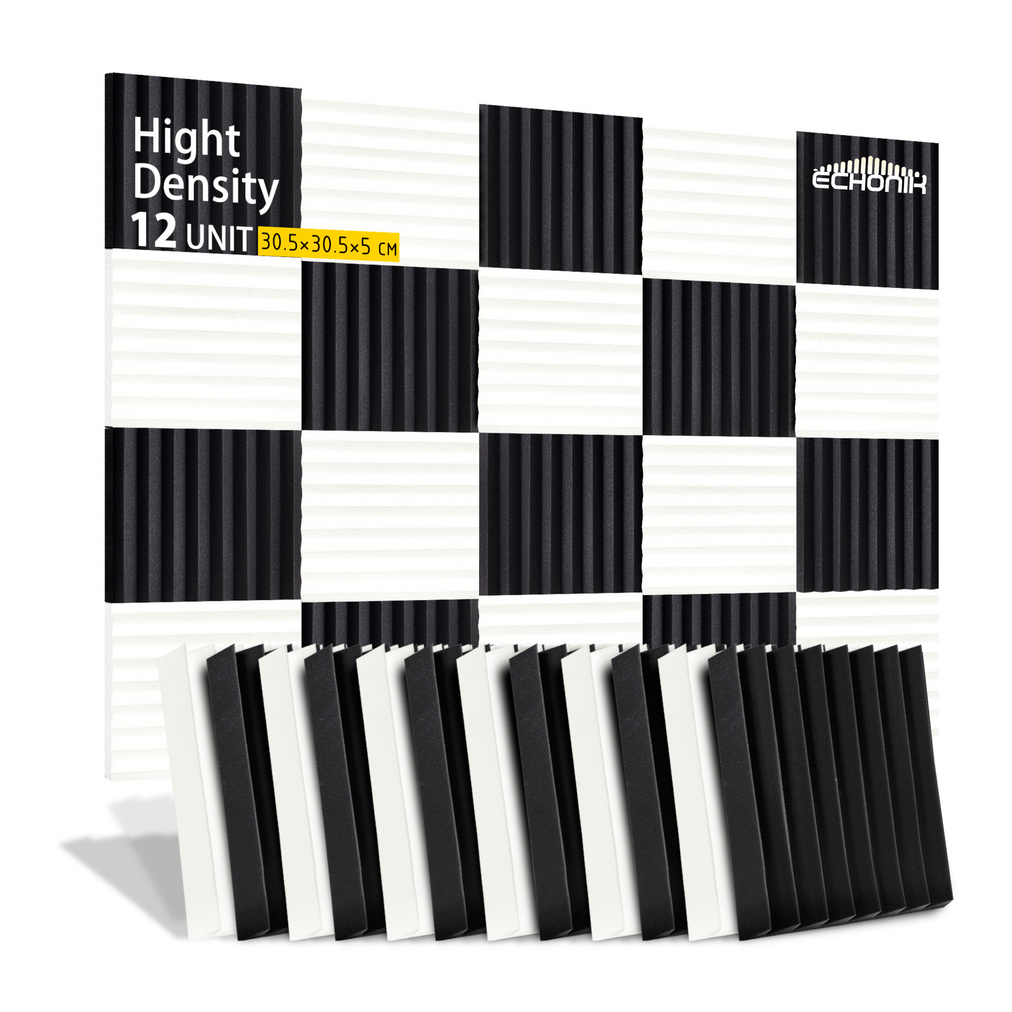 ECHONIK 5CM Light Alpha Absoption Acoustic Panel  12 UNITS BLACK & WHITE