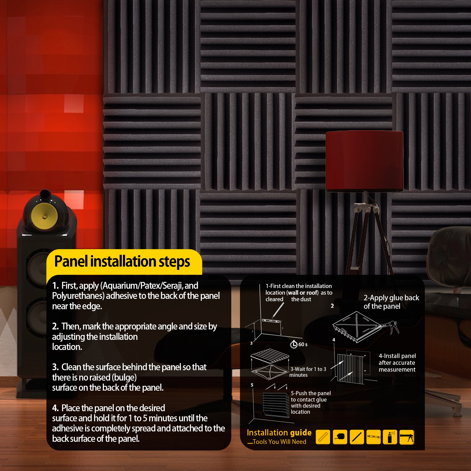 ECHONIK 3CM Light Alpha Absoption Acoustic Panels 12 Unit  BLACK