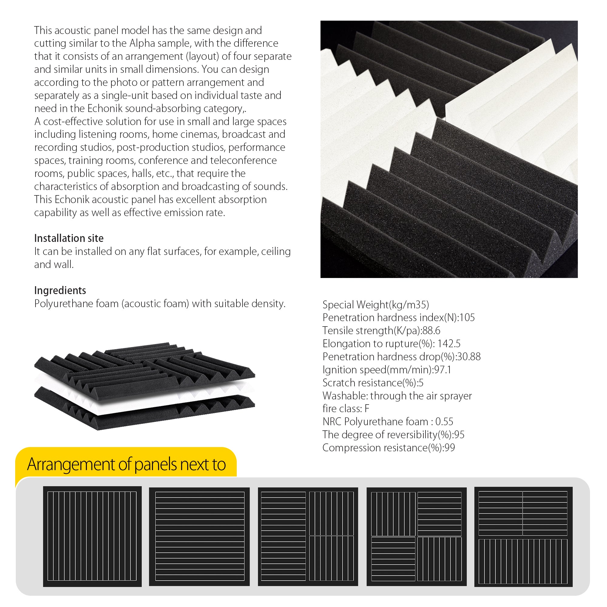 ECHONIK 3CM Light Alpha Absoption Acoustic Panels 12 Unit  BLACK & WHITE