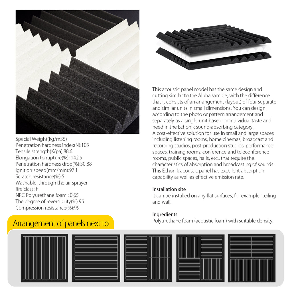 ECHONIK 5CM Light Alpha Absoption Acoustic Panel  12 UNITS BLACK & WHITE
