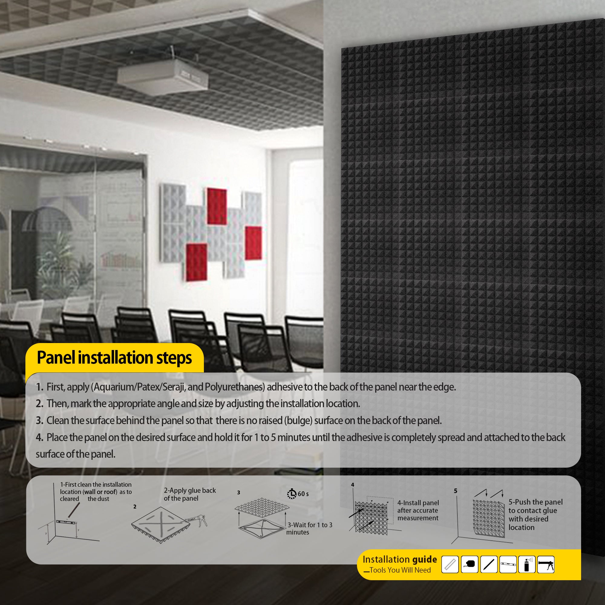 ECHONIK 2.5 CM Pyramid Acoustic Absorption Panels 12 Units