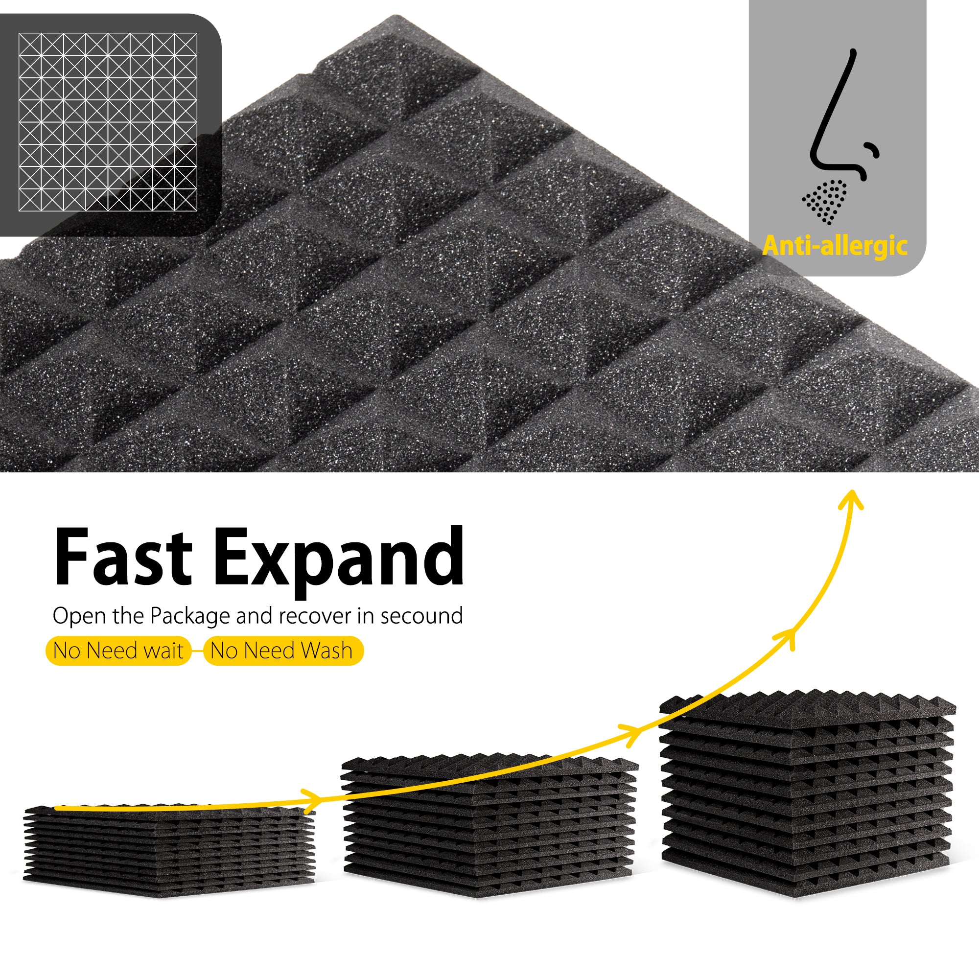 ECHONIK 3 CM Pyramid Acoustic Absorption Panels 12 Units