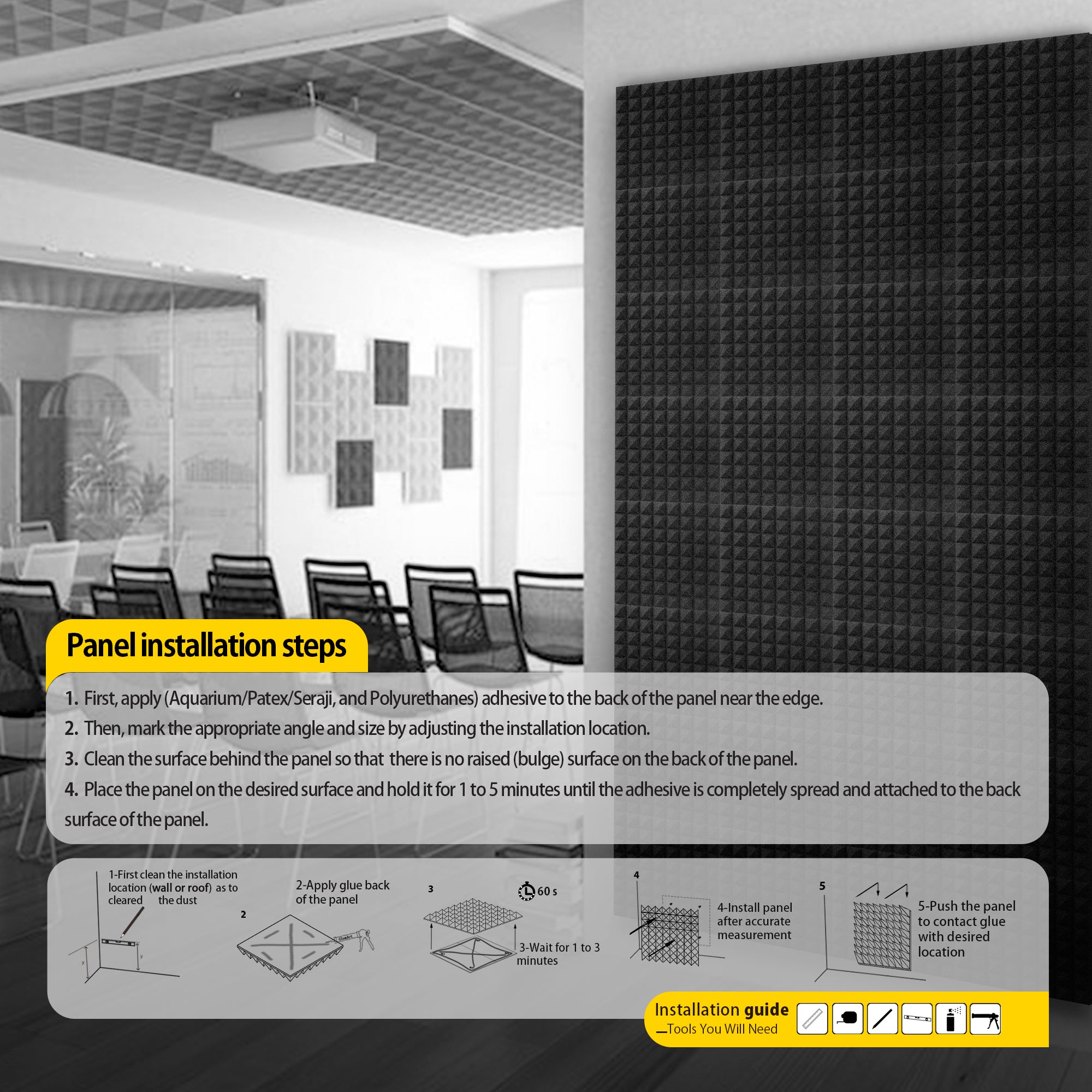 ECHONIK 3 CM Pyramid Acoustic Absorption Panels 12 Units