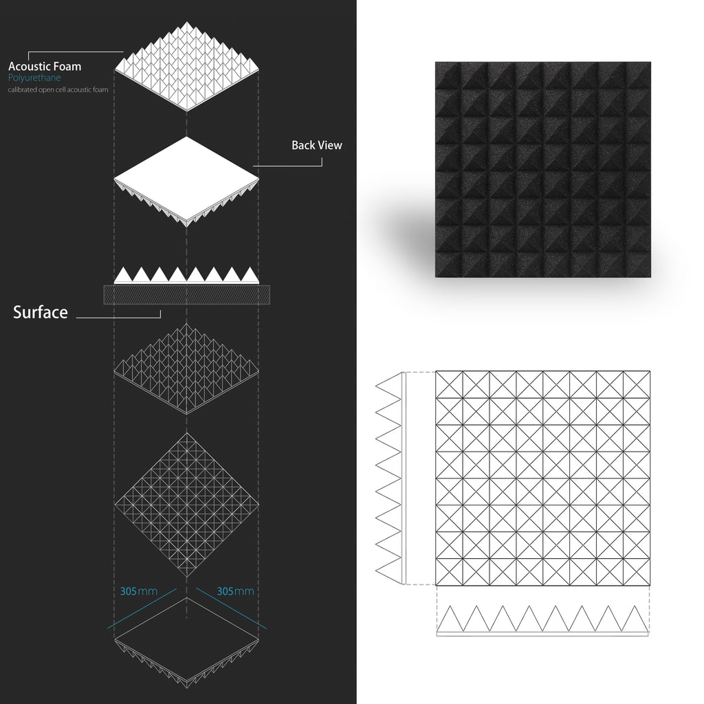 ECHONIK 5 CM Pyramid Acoustic Absorption Panels 12 Units