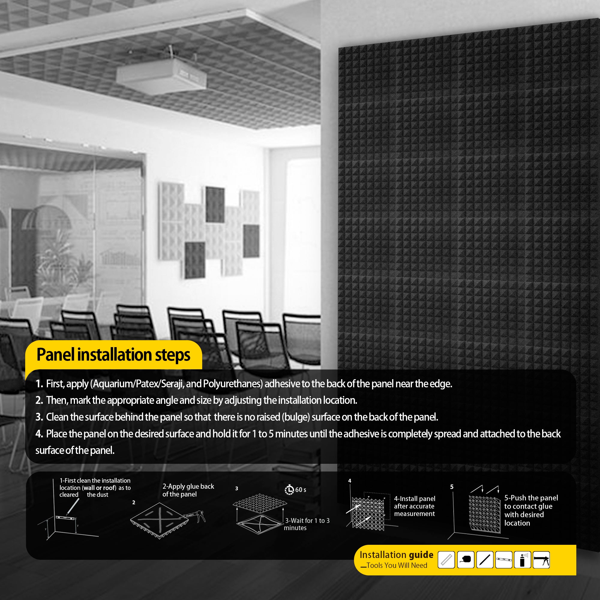 ECHONIK 5 CM Pyramid Acoustic Absorption Panels 12 Units