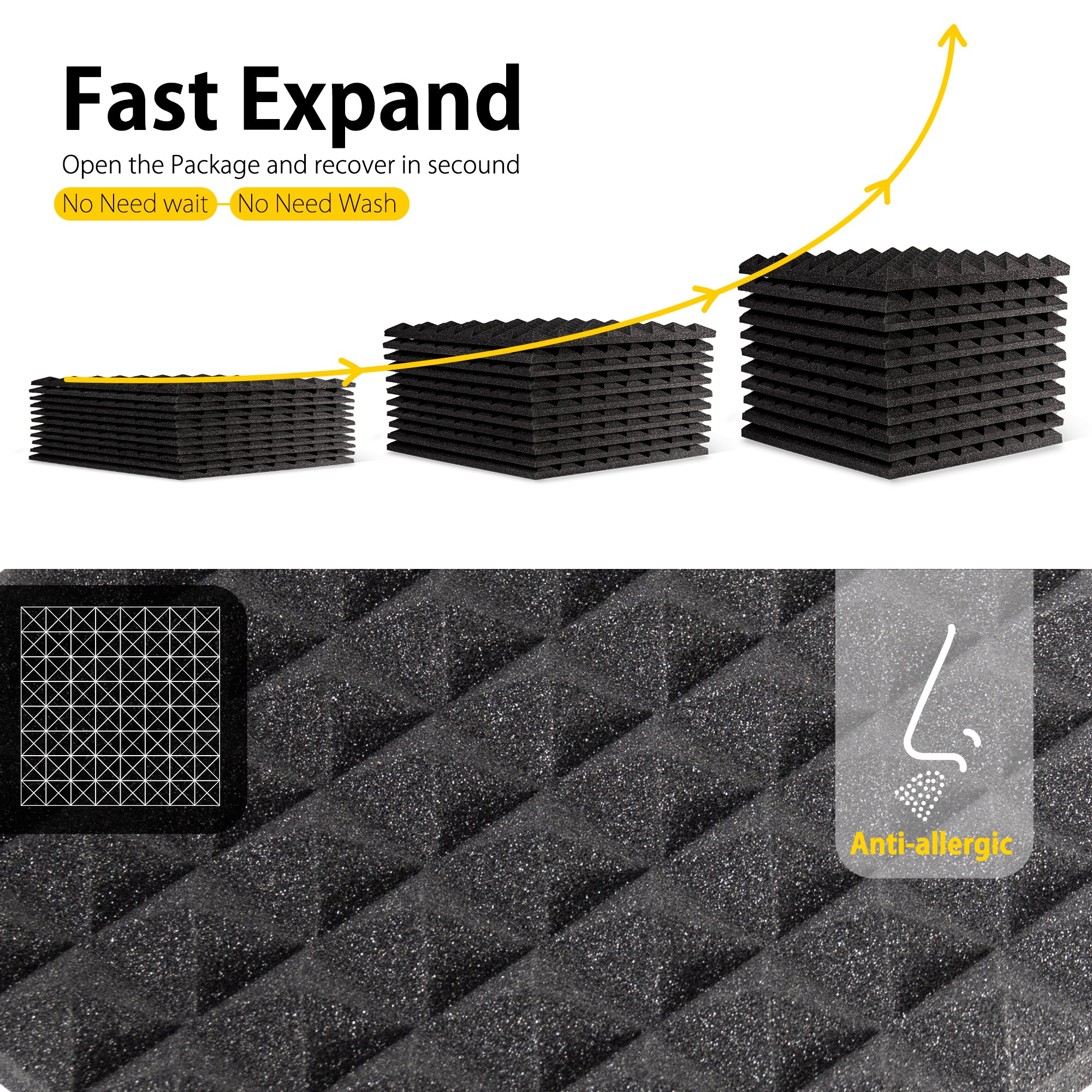 ECHONIK 2.5 CM Pyramid Acoustic Absorption Panels 12 Units