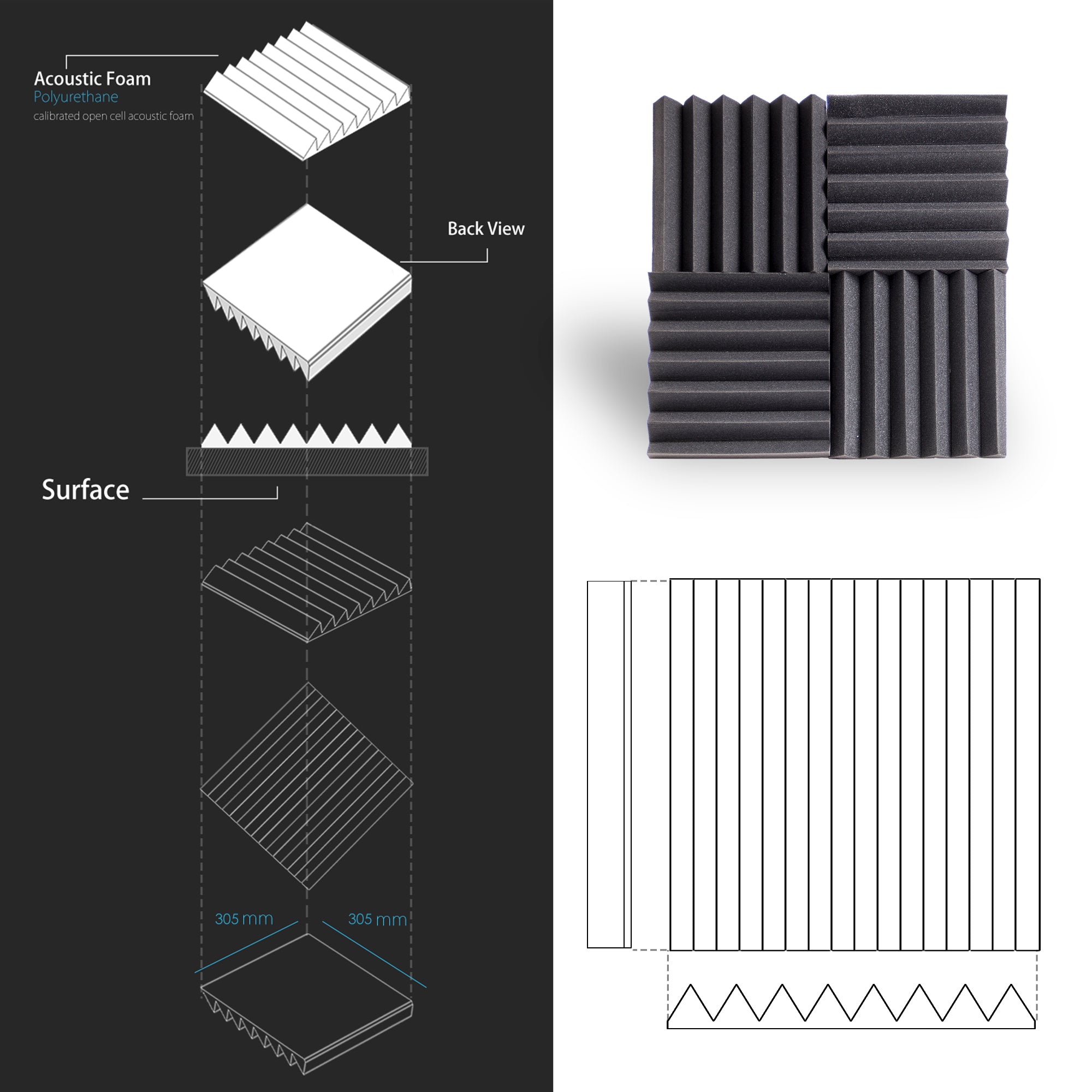 ECHONIK 2.5CM Light Alpha Absoption Acoustic Panels 12 Units