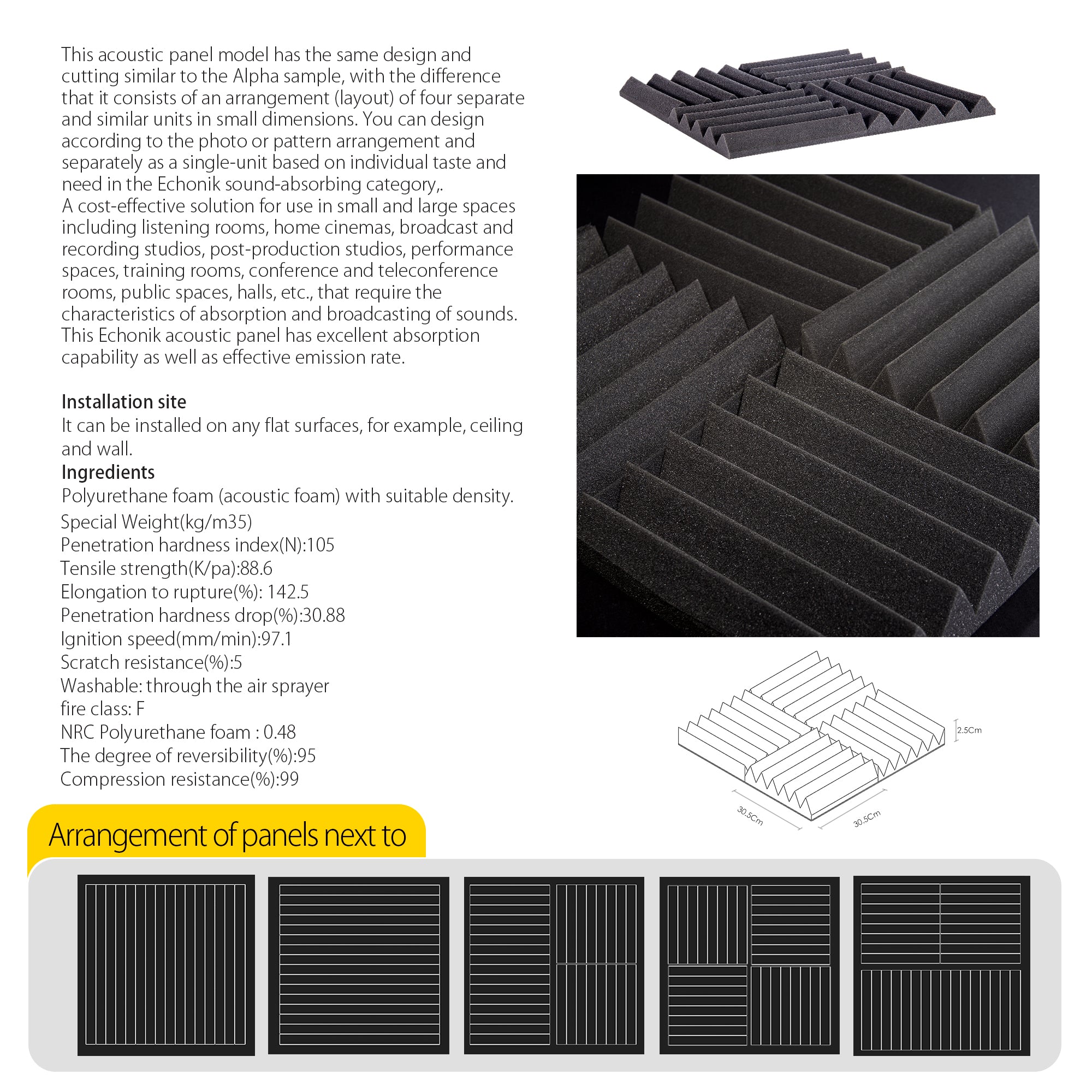 ECHONIK 2.5CM Light Alpha Absoption Acoustic Panels 12 Units