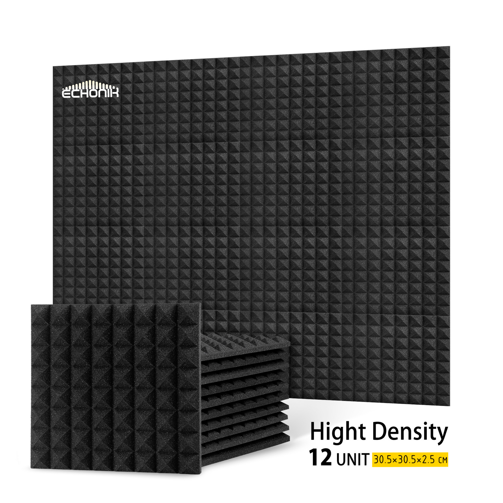 ECHONIK 2.5 CM Pyramid Acoustic Absorption Panels 12 Units